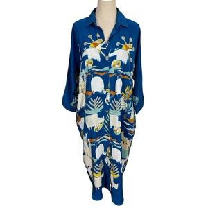 Rumisu 100% Silk Midi Shirt Dress Expedition African Collection Small/Medium